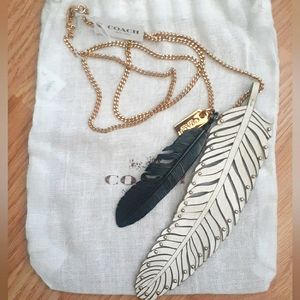 NWT Coach Feather Necklace, Gold Black White